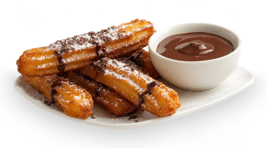 Churros con taza de chocolate caliente