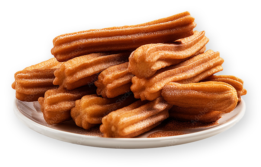 Pila de churros veganos en plato blanco